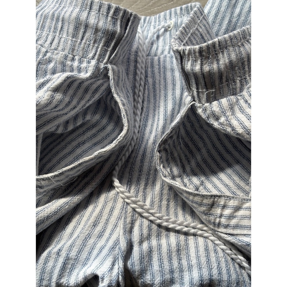 Westbund Womens S Blue White Striped Linen Blend Wide Leg Crop Pants Casual Work - Picture 5 of 10